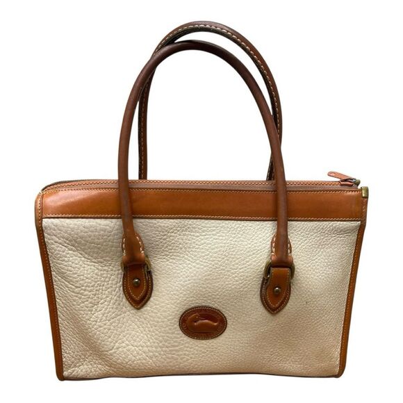 Vintage Dooney & Bourke Gladstone Satchel Elegant Tan Cream Bag All Weather - Picture 2 of 14